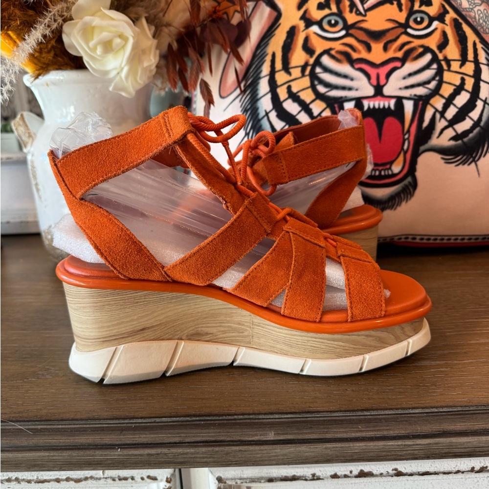 Sorel Orange Suede Platform Sandals β Chunky Fall Goddess Wedges β Size 7 - Picture 7 of 13